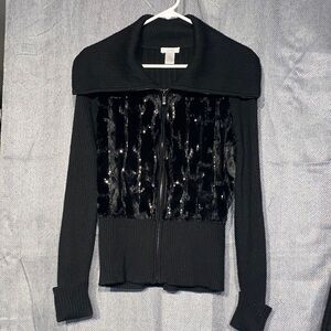 Cache Black Cardigan with Sequin Accents